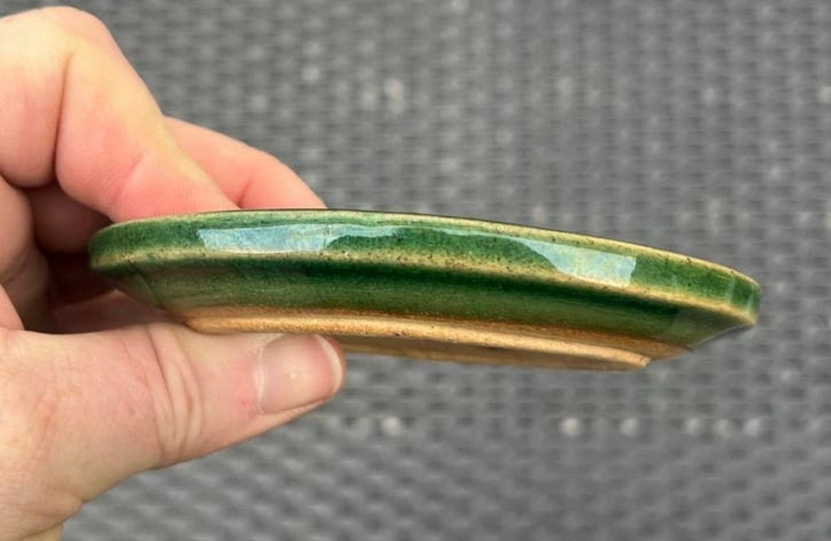 Bonsai onderzetter rond groen geglazuurd aardewerk 12,2x1,7, Rond, Ophalen of Verzenden, Zo goed als nieuw, Aardewerk