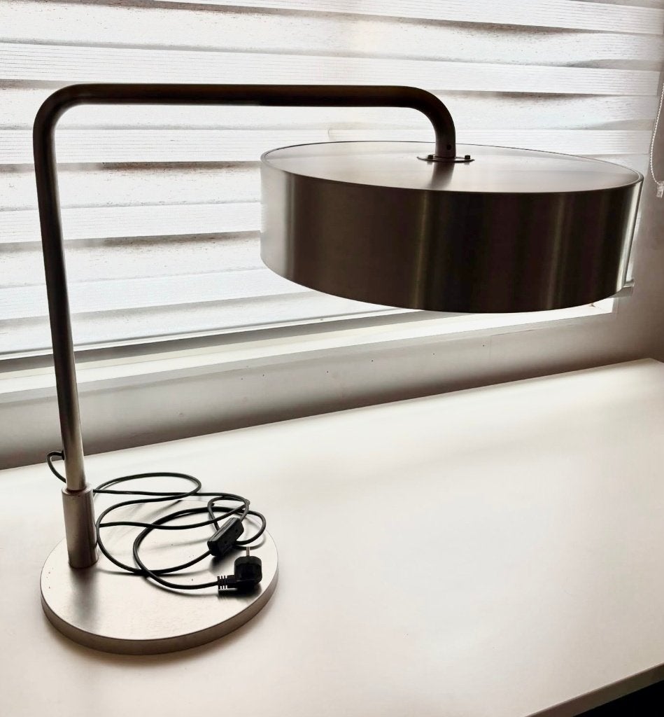 Grote mat chrome bureaulamp, Ophalen, Bureaulamp, Gebruikt, Glas