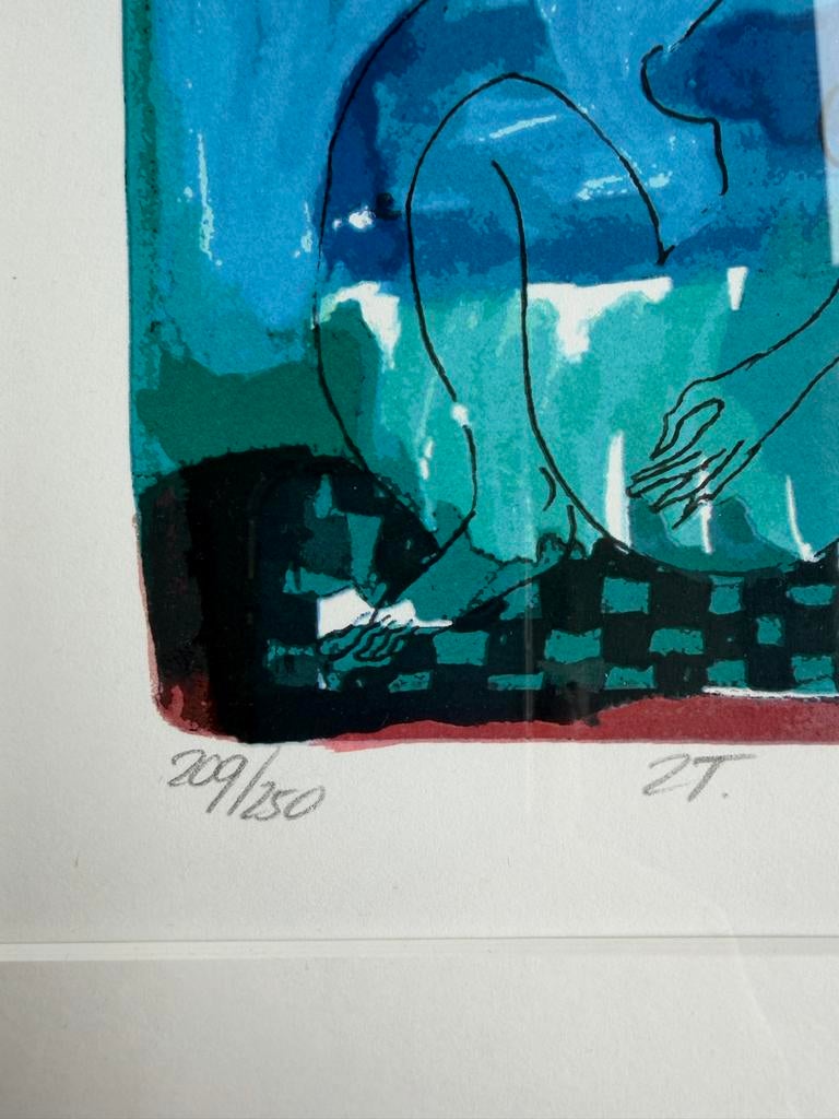 Ets Saad Ali - Abstracte figuren in blauw en rood, Antiek en Kunst, Ophalen, Dagelijks leven, 1950 - 1999, Genummerd