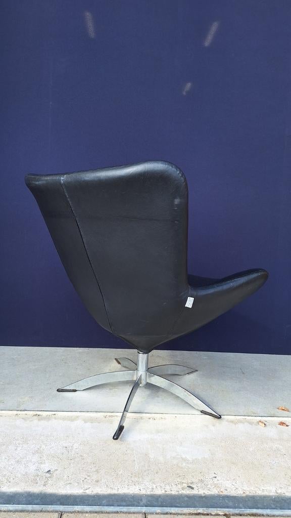 Vintage design fauteuil van Hjort Knudsen - Zwart leer, Gebruikt, Vintage, Nvt, Ophalen