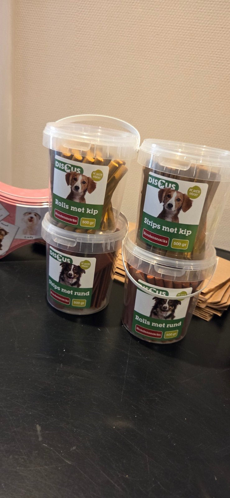 **Nieuw: Discus Hondensnacks Emmers (500 gram) – Kip & Rund*, Dieren en Toebehoren, Ophalen of Verzenden, Hond