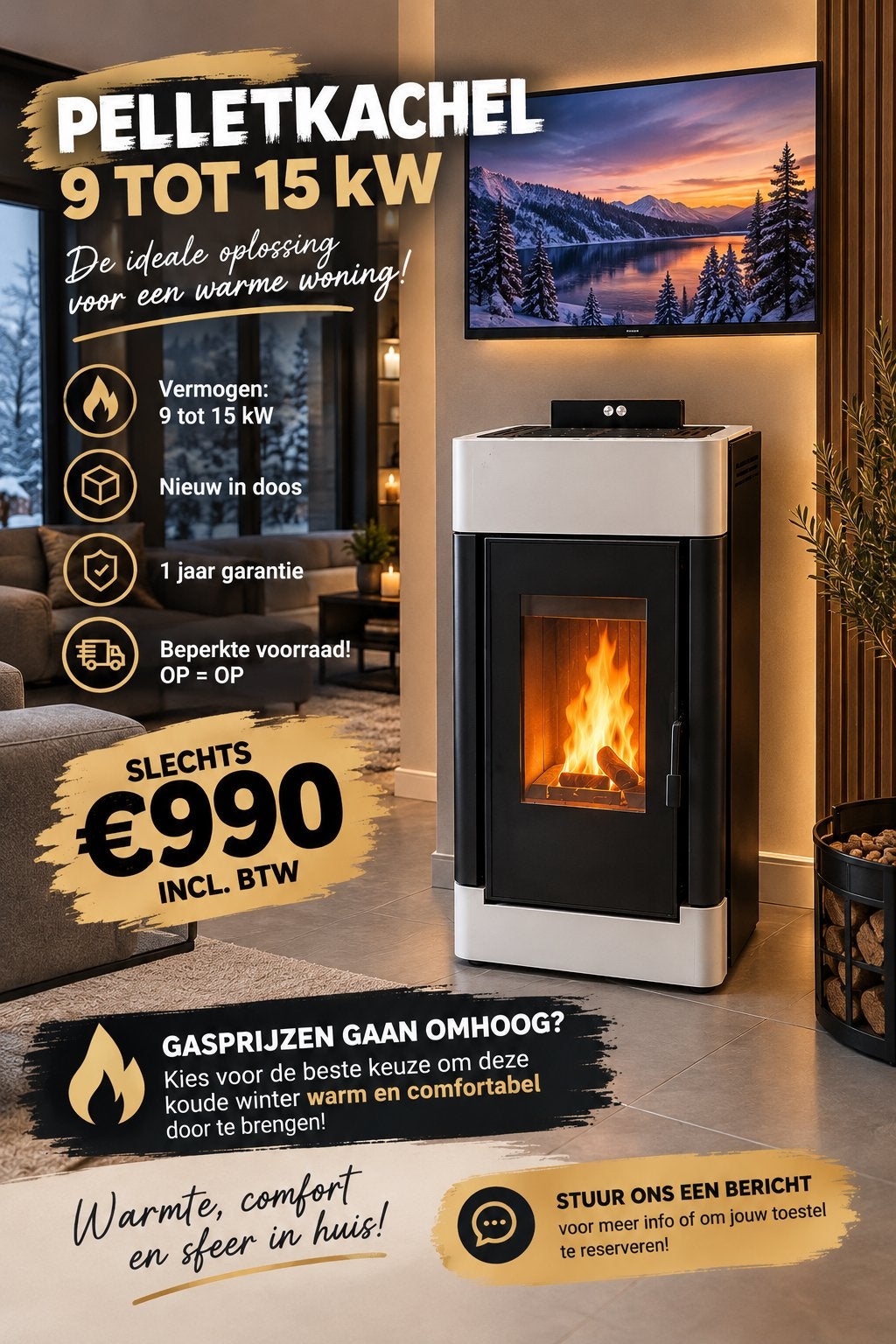 Pelletkachel 15kw, Ophalen, Nieuw, Overige brandstoffen, Pelletkachel