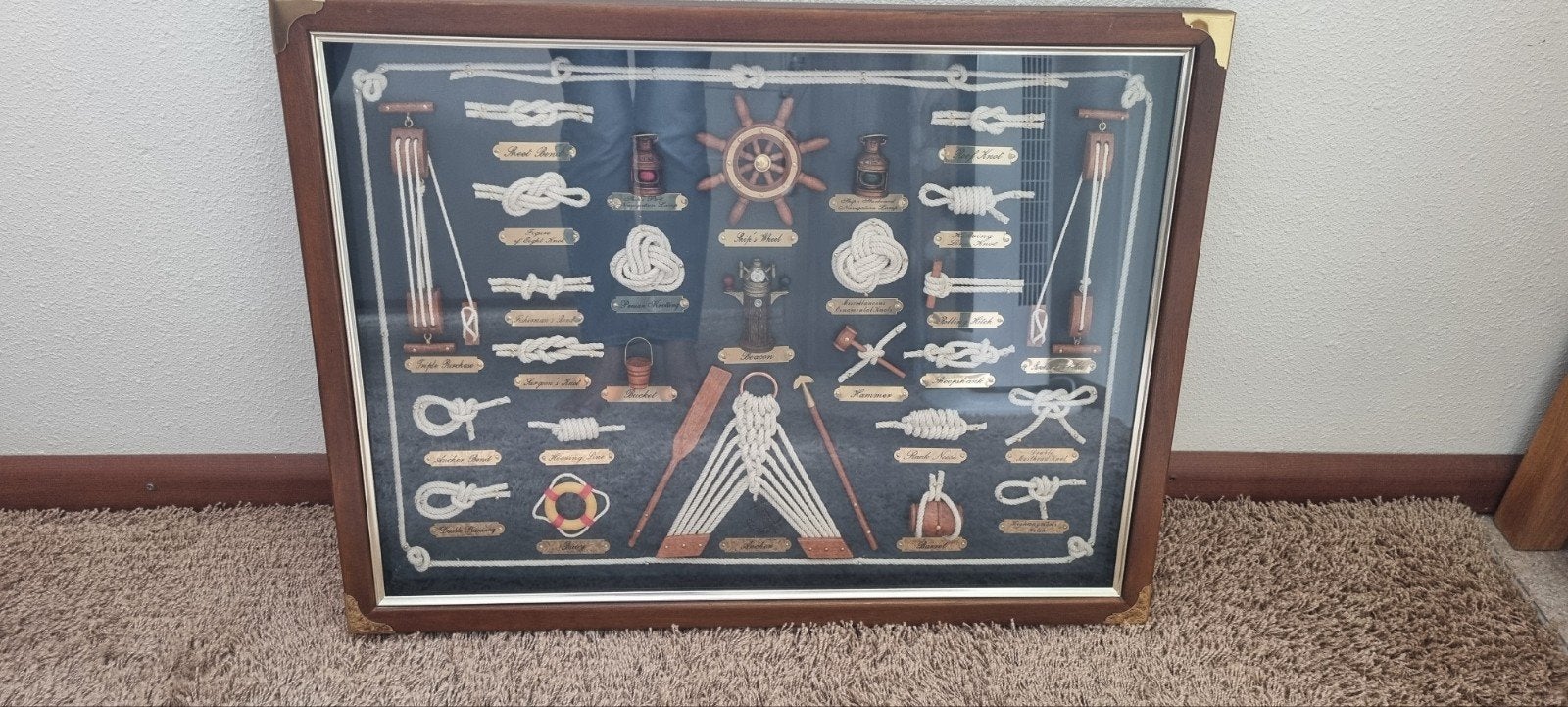 Wanddecoratie scheepsknopen, Ophalen, 45 cm, Achter glas, Decoratieobject