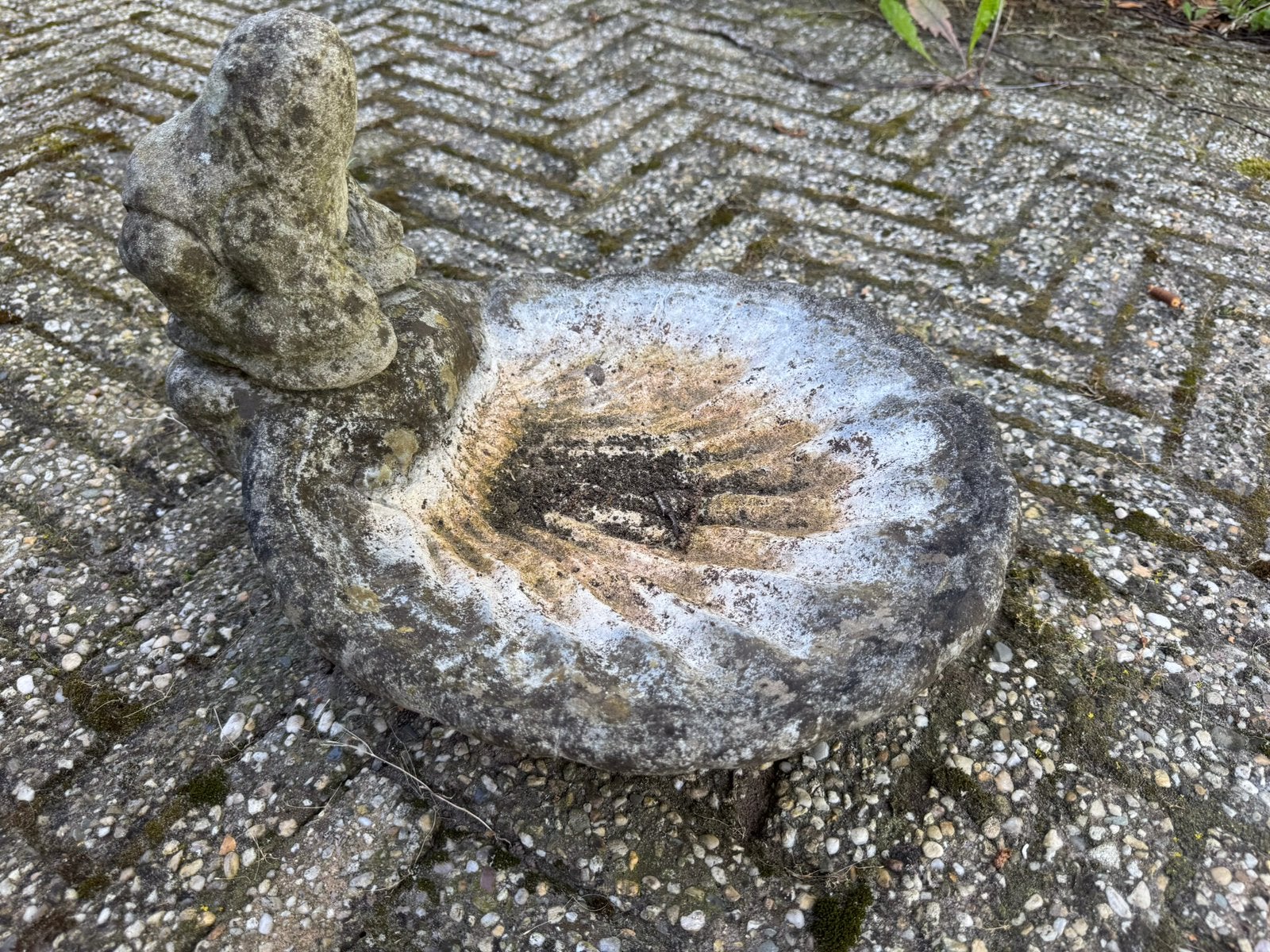 Brocante vogeldrinkbakje met kikker beton Vintage, Tuin en Terras, Vogelhuisjes en Vogelbaden, Ophalen