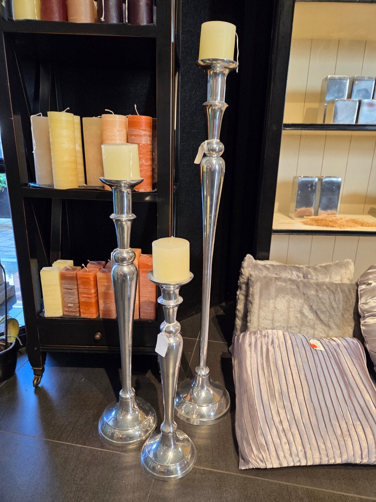 set van 3 kandelaars aluminium vintage, Huis en Inrichting, Ophalen, Metaal, 60 tot 90 cm