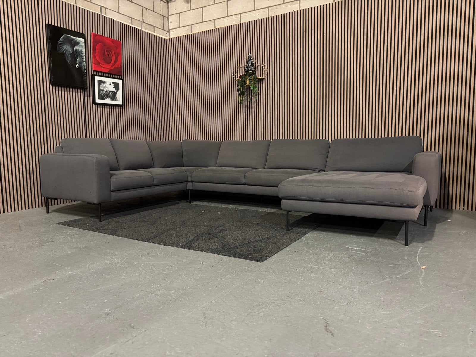 GRATIS LEVERING U-Bank Donkergrijs 380x235x170 GEREINIGD, Huis en Inrichting, Hoekbank, 300 cm of meer, Ophalen of Verzenden, Zo goed als nieuw