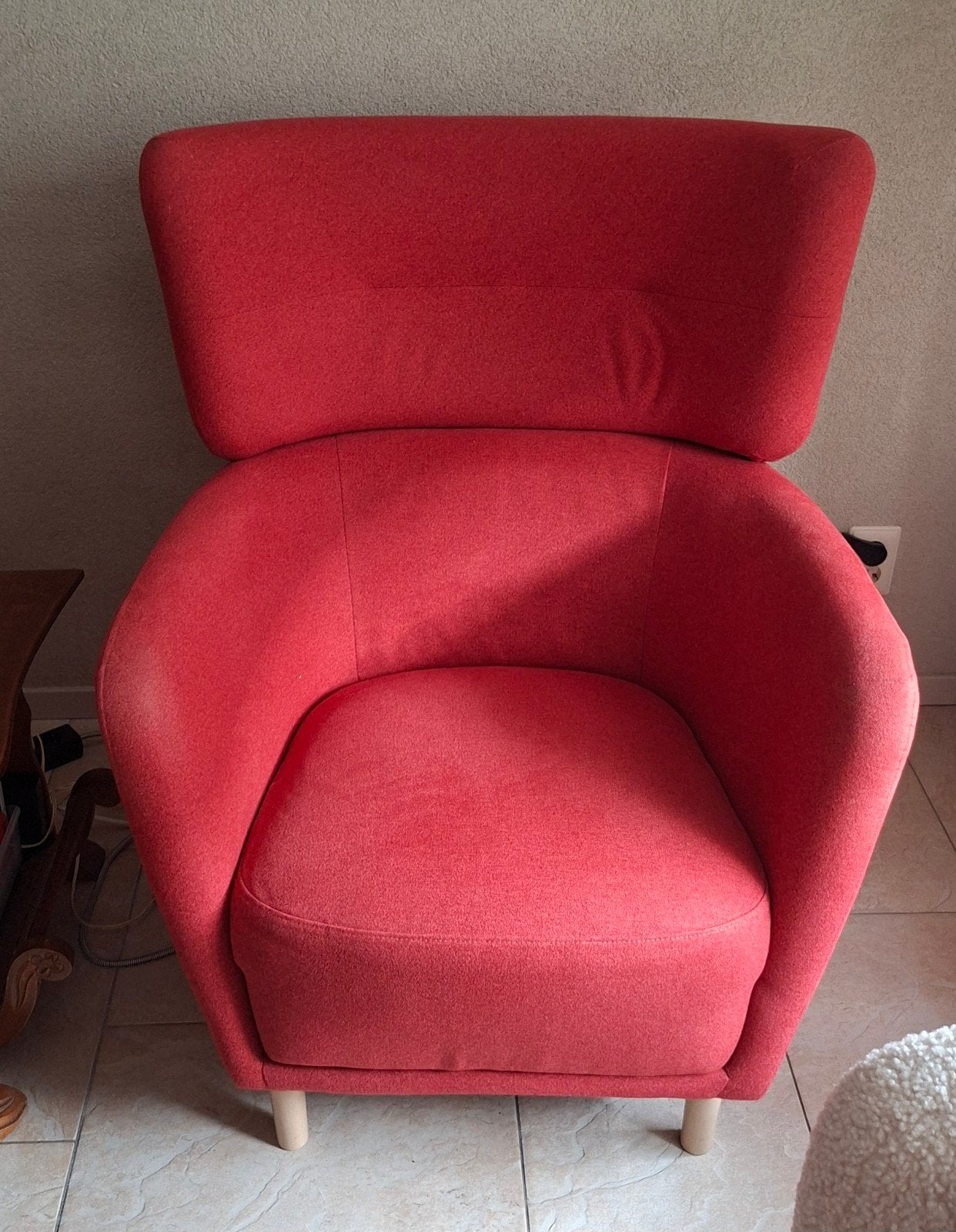 Fauteuils (2x) Ikea Oskarhamm rood met voetenbank, Modern, Scandinavisch, 75 tot 100 cm, Ophalen of Verzenden, Zo goed als nieuw