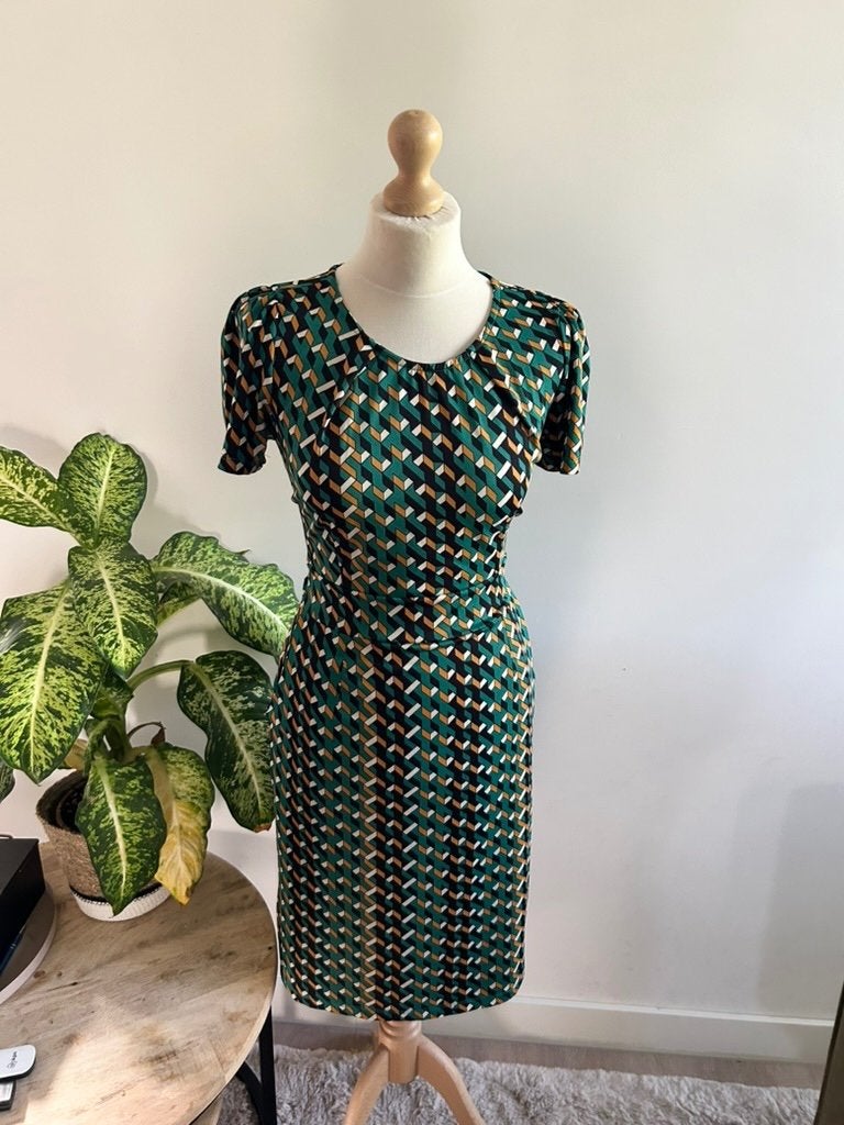 King Louie maat L groene retro geblokte mona jurk 3456