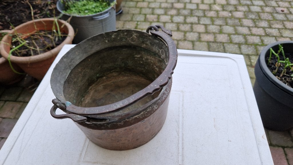 antieke zware koperen pot met hengsel, Antiek en Kunst, Antiek | Koper en Brons, Ophalen of Verzenden, Koper
