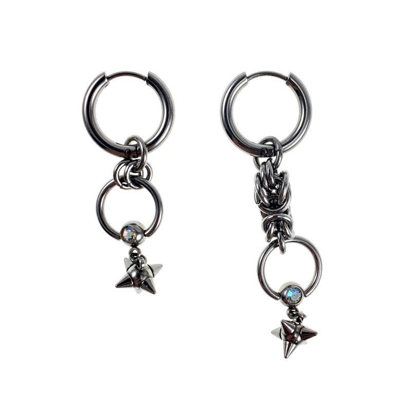 Oorbellen Unisex GepolijstRVS Oorringen Asymmetrische Hanger, Met kristal, Overige materialen, Hangers, Birgitta-Gracht 33, 6465 EL Kerkrade, Nederland
