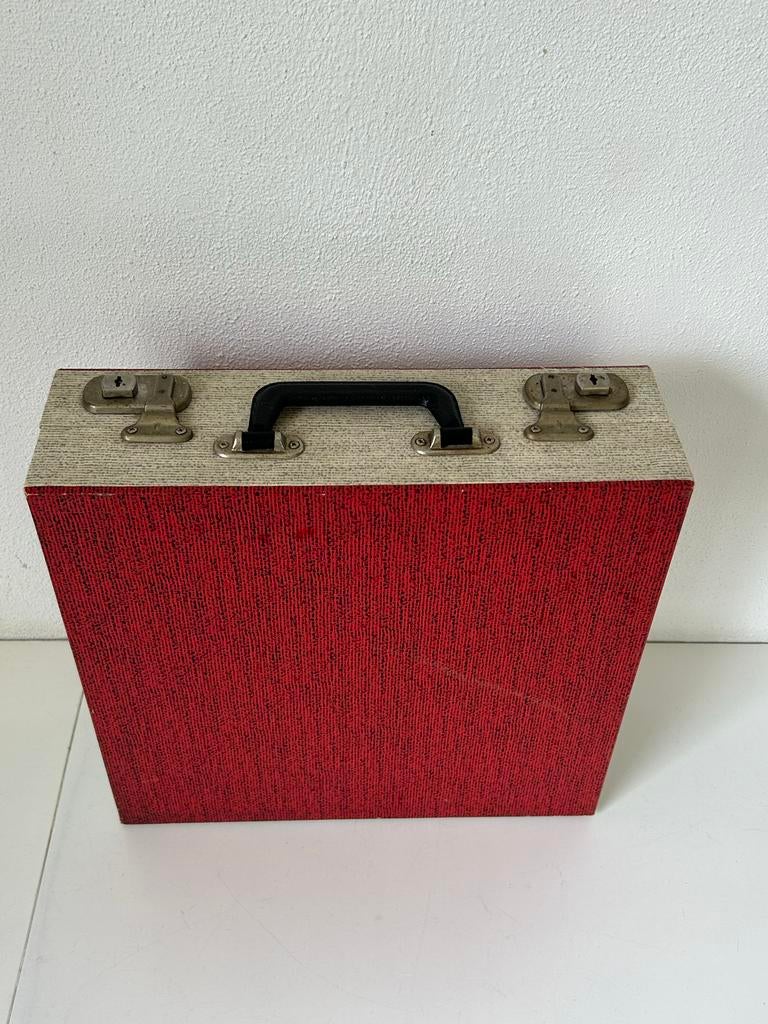 Vintage Platenkoffer - Rood met Grijs - Jaren '60/'70, Ophalen of Verzenden, Gebruikt