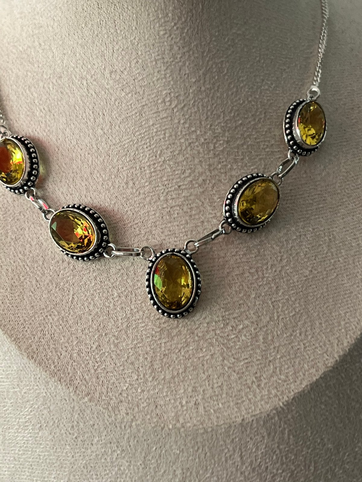 Zilveren collier met Citrien - 925 gekeurd, 55 cm, Verzenden, Geel, Zo goed als nieuw, Met edelsteen