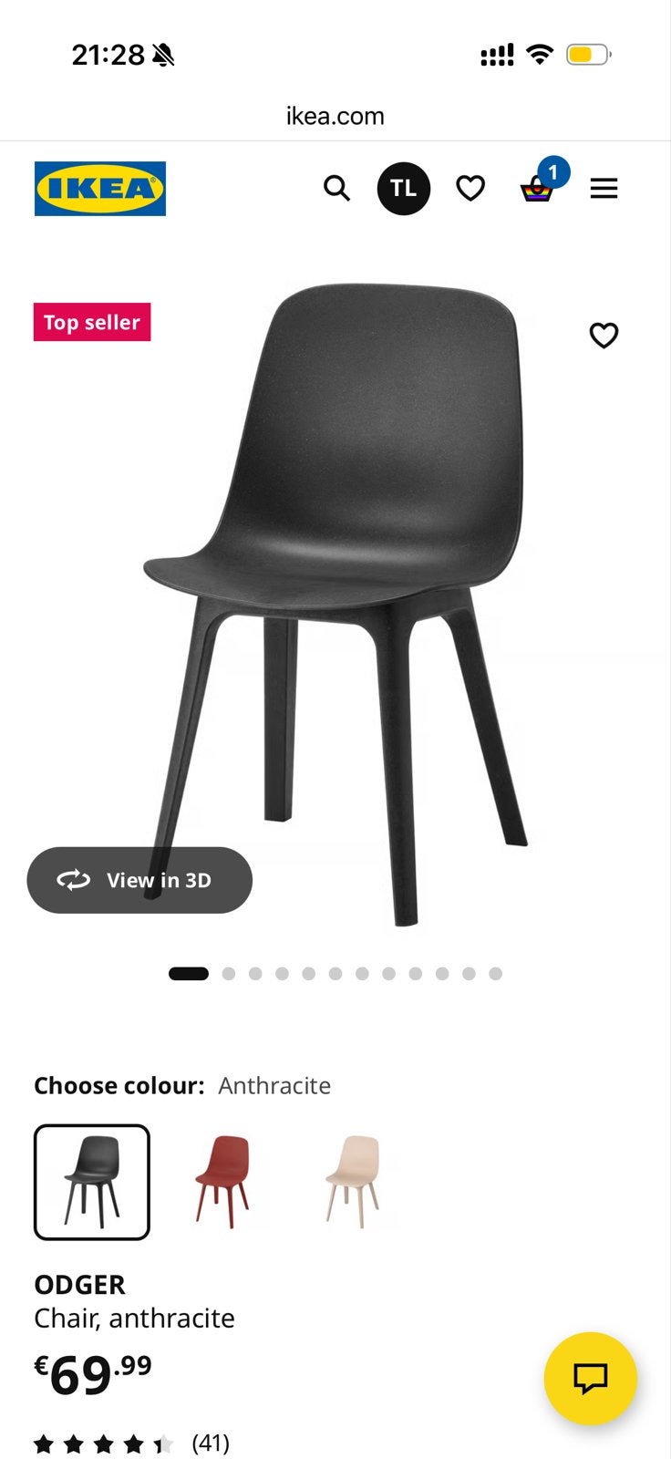 4x IKEA ODGER Stoelen, Antraciet - Zo goed als nieuw, Huis en Inrichting, Ophalen, Kunststof, Zwart, Zo goed als nieuw