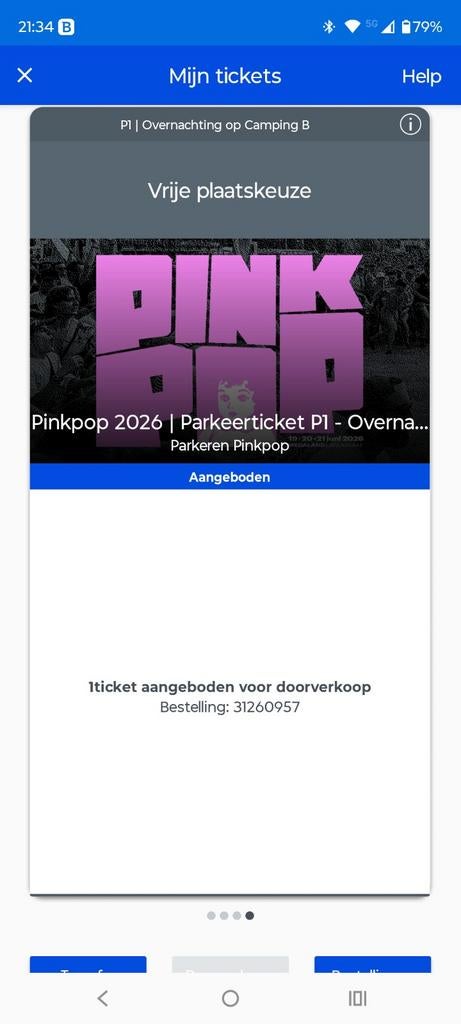 Parkeerticket P1 Pinkpop weekend do t/m ma incl camping, Eén persoon, Juni