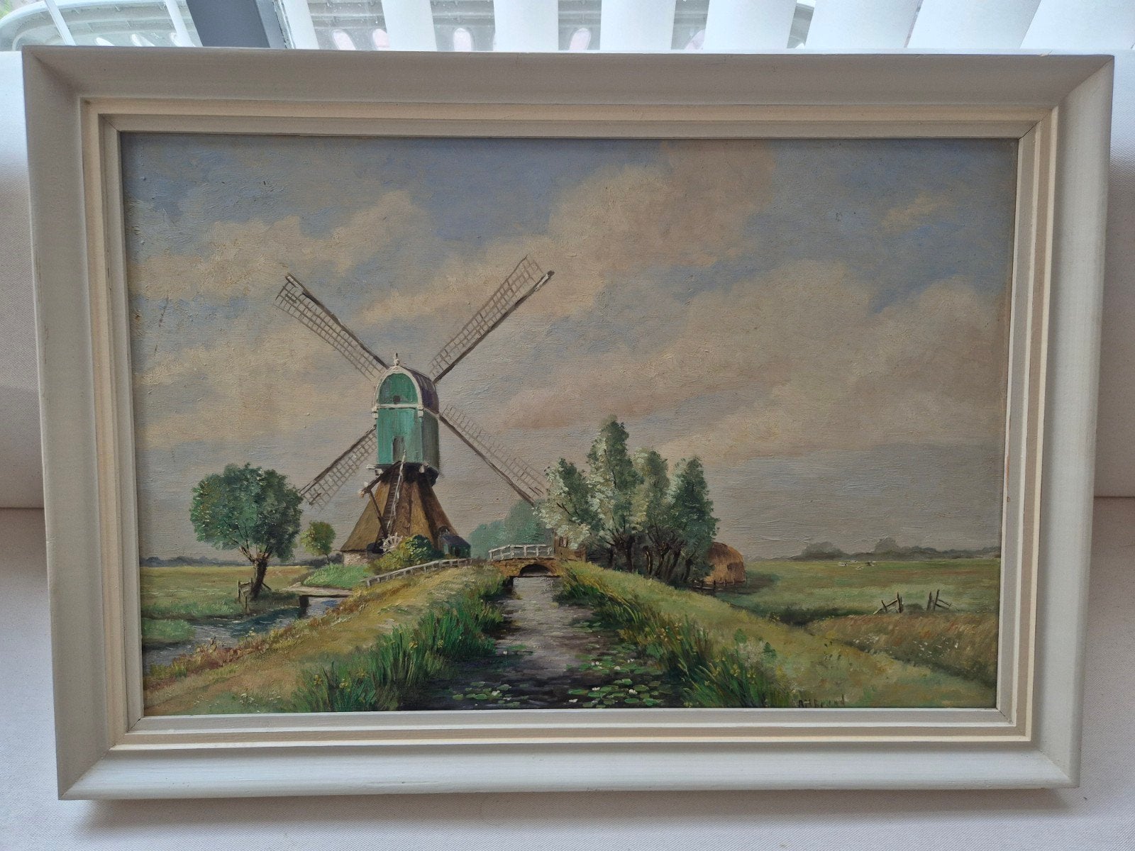 Hollands Polderlandschap / A.M Brand, Antiek en Kunst, Ophalen, Nederlandse school, Origineel werk, Landschap
