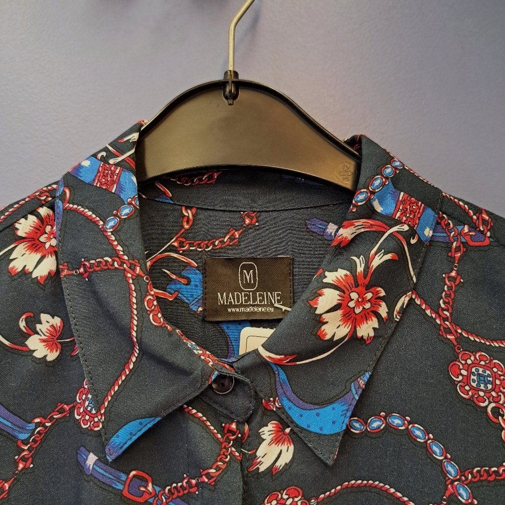 Madeleine donker blauwe blouse rood/ ecru schakels 38 47054, Maat 38/40 (M), Blauw, ., Madeleine