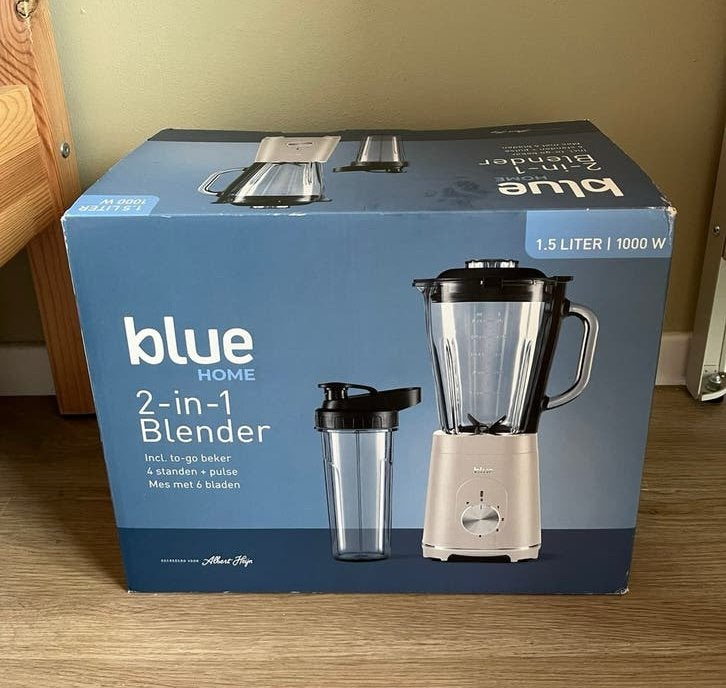 2-in-1 Blender blue home beige 1.5 liter, Witgoed en Apparatuur, Blenders, Ophalen, Nieuw, Blender
