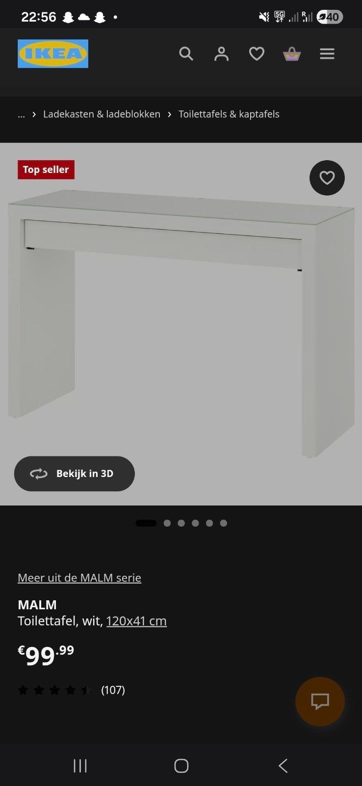 ikea MALM toilettafel 120 x 41
Toilettafel, wit, 120x41 cm, Ophalen, Gebruikt