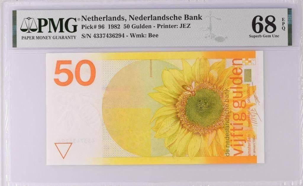 UNC biljet 50 gulden Zonnebloem, 1982 | PMG 68, Ophalen of Verzenden, 50 gulden