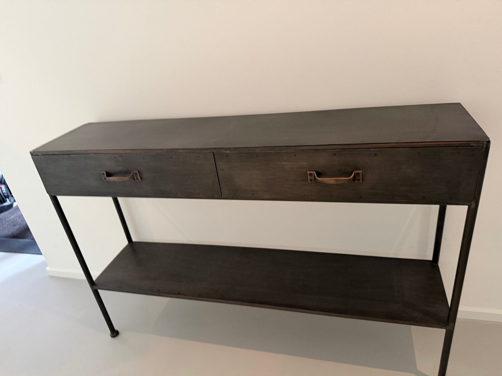 Sidetable / wandtafel met lades en metalen frame, Ophalen, Gebruikt, 100 tot 150 cm, Minder dan 25 cm