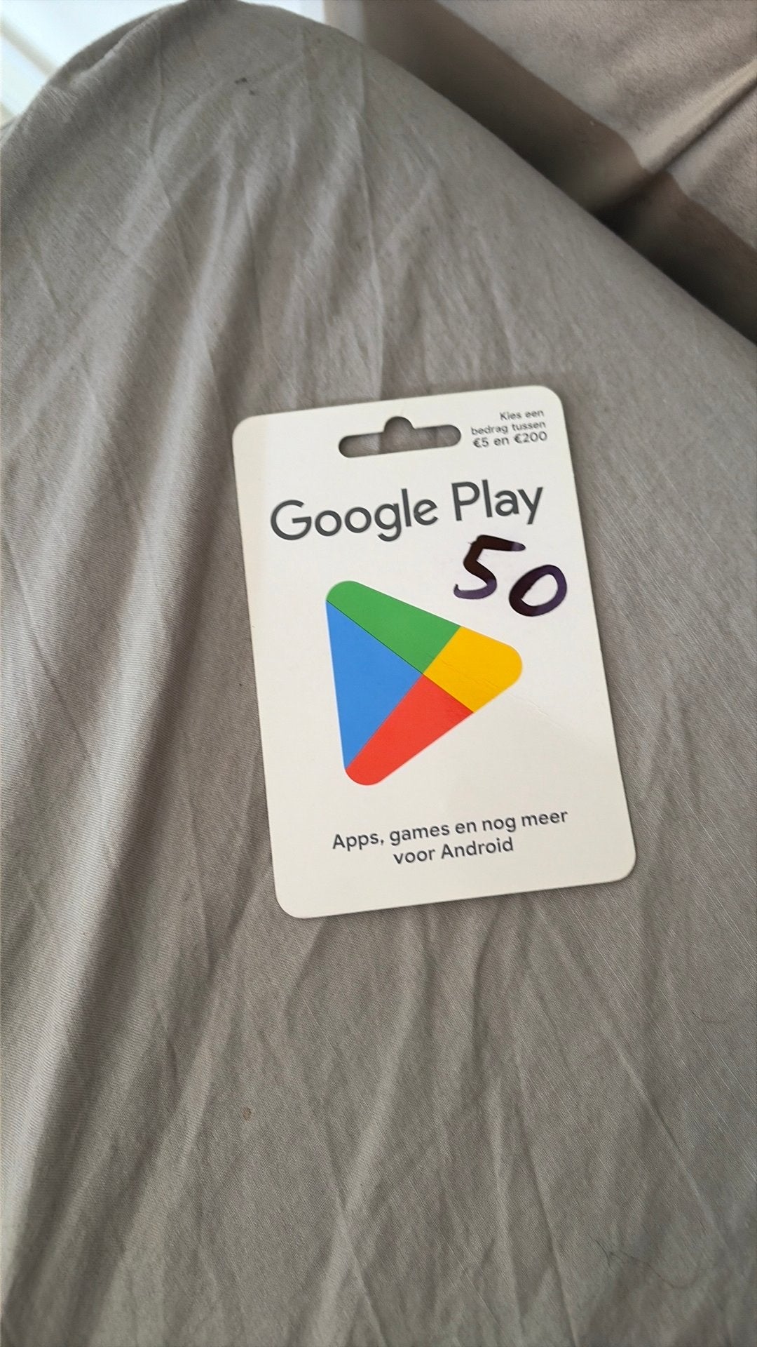 waarde 50 euro google play kaart (app me als je m wilt), Ophalen of Verzenden, Zo goed als nieuw, Overige typen