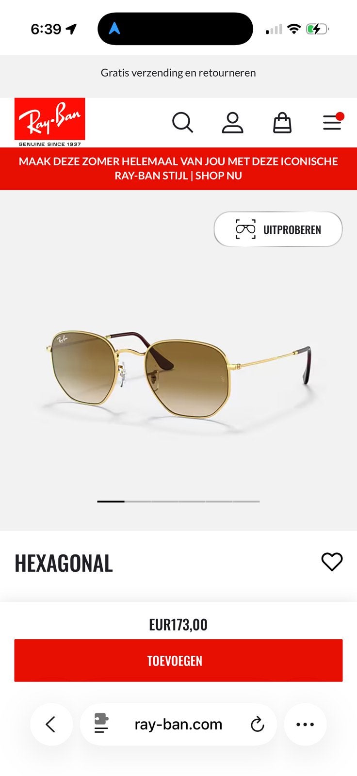 Rayban zonnebril, Ophalen of Verzenden, Zo goed als nieuw, Zwart, Ray-Ban