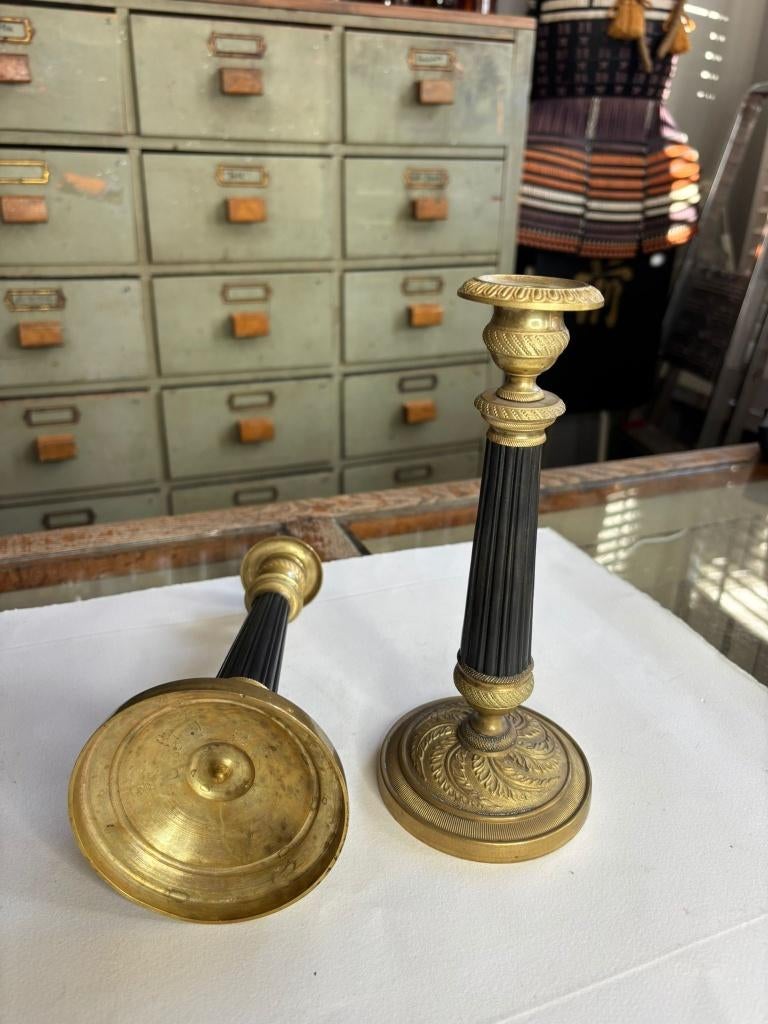 Authentiek paar 19e-Eeuwse Empire kaarskandelaars., Ophalen of Verzenden, Koper of Brons