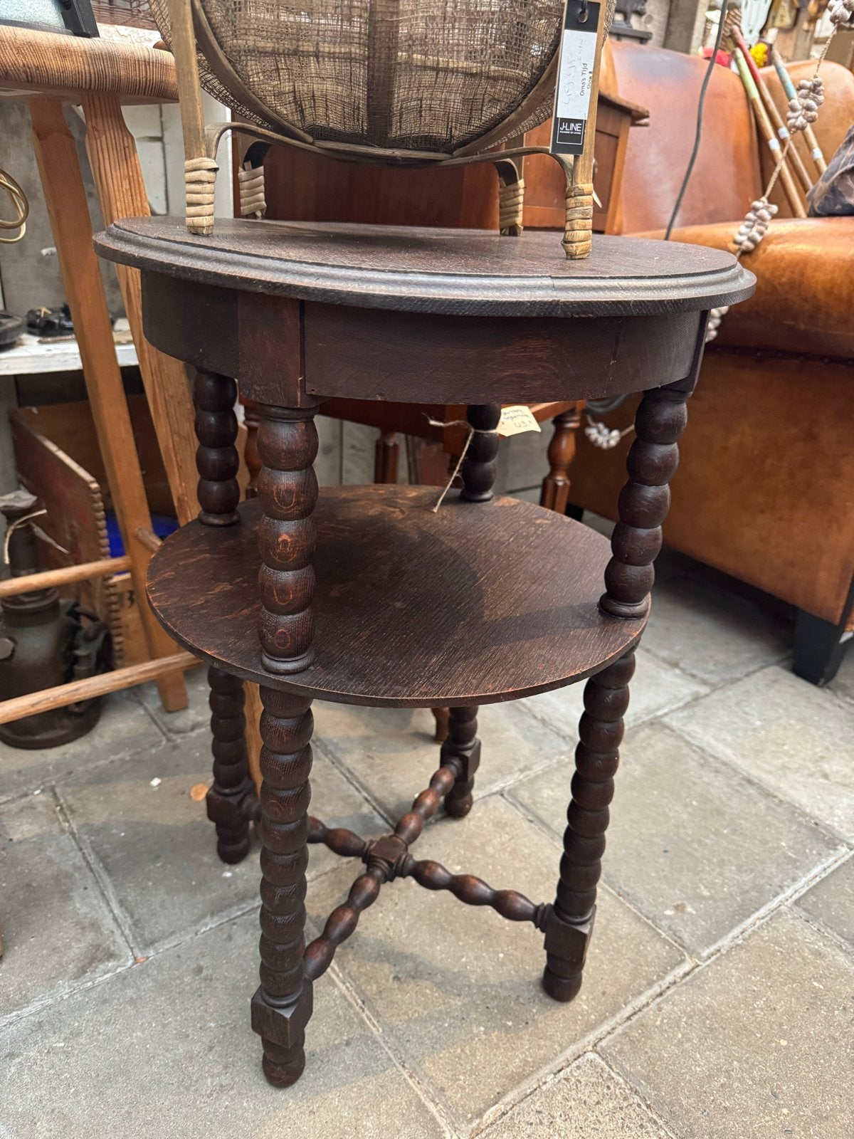 Bijzondere houten bijzettafel met extra plateau, Minder dan 55 cm, Gebruikt, Rond, Hout