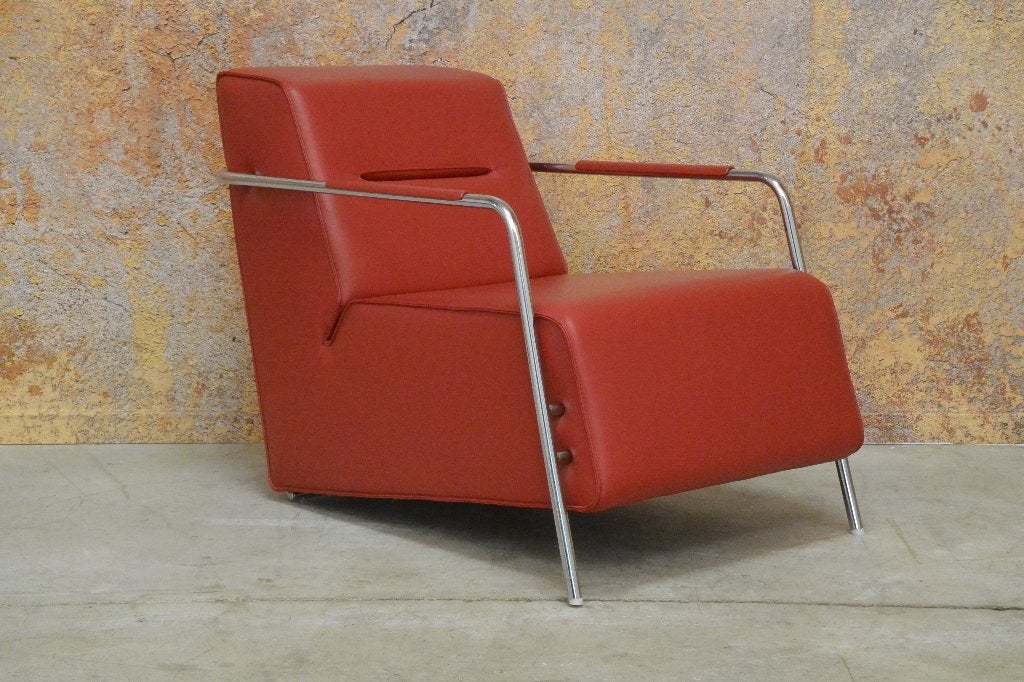 ZGANieuw! rode leren Topform design fauteuil, Leolux, Leolux, 75 tot 100 cm, Ophalen of Verzenden
