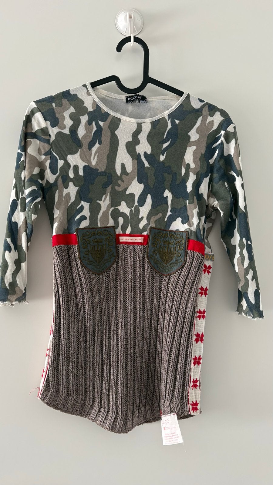 Unieke 50/50 fashion camouflage top met gebreide details, Maat 38/40 (M), Ophalen of Verzenden, Lange mouw, Gedragen