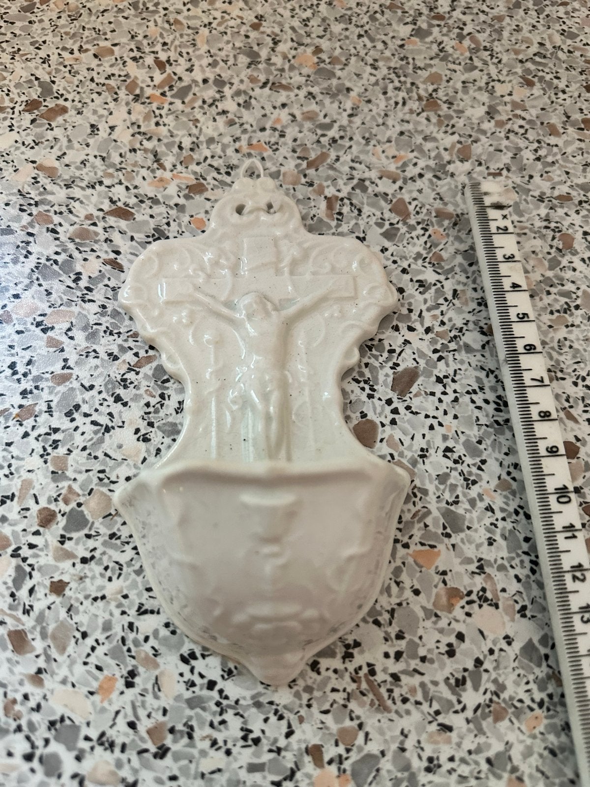 Vintage Porseleinen Wijwaterbakje met Christusbeeld, Ophalen of Verzenden