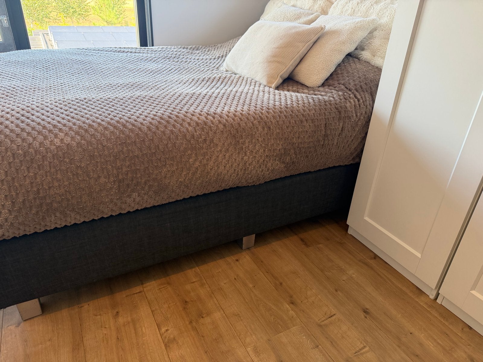 Boxspring 160x200 -  donker grijs, Ophalen, Gebruikt, Tweepersoons, 200 cm