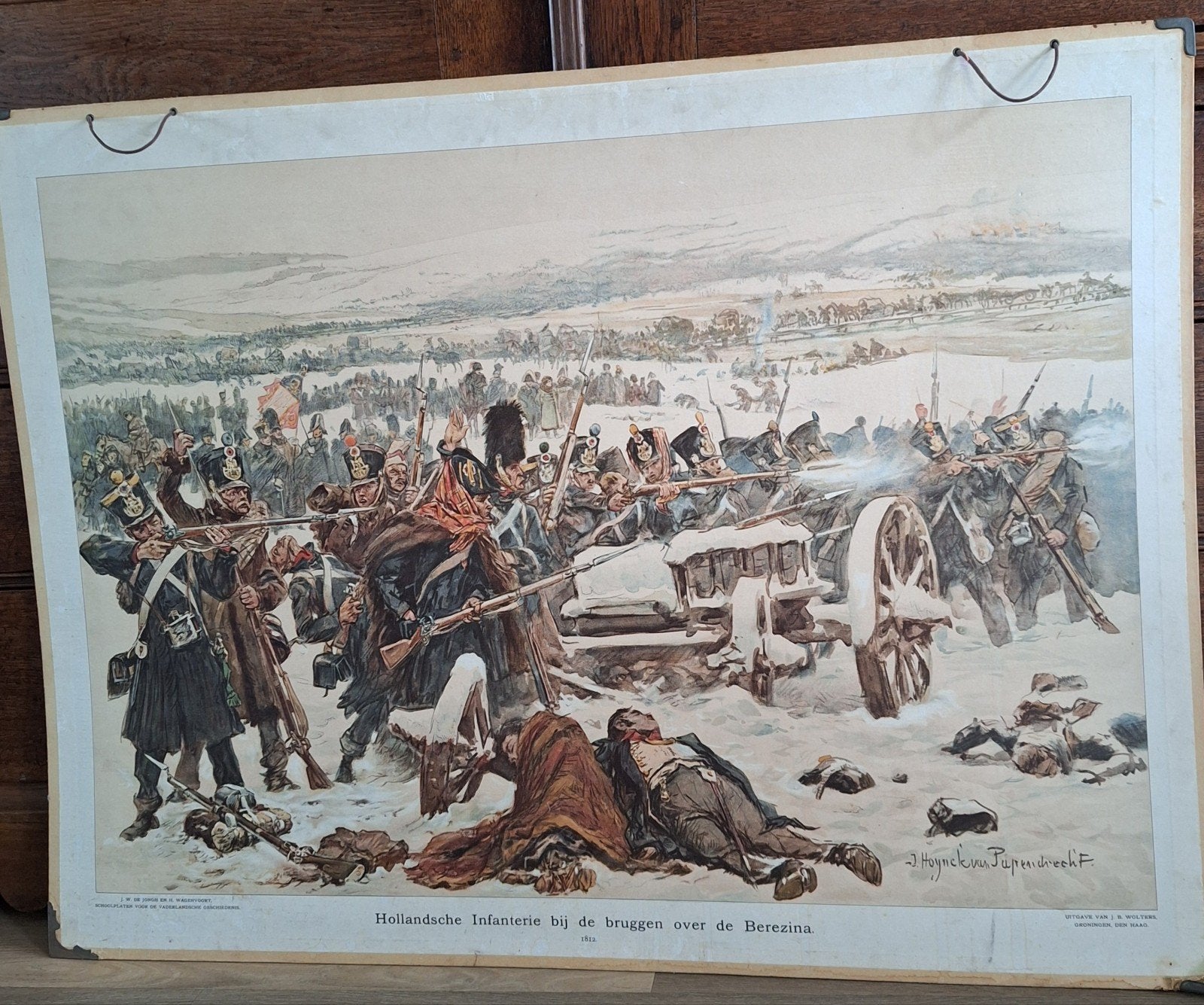 Schoolplaat Holl.infanterie Berezina .1812.Brocant, Antiek en Kunst, Ophalen