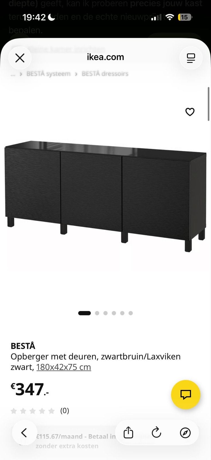 IKEA BESTÅ Opberger met deuren, zwartbruin/LAXVIKEN zwart, Gebruikt, 150 tot 200 cm, Ophalen of Verzenden, Glas