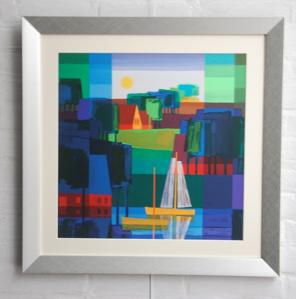 Ton Schulten schilderij in rustige vaarwateren.2011, Landschap, Klassiek, Print, Papier