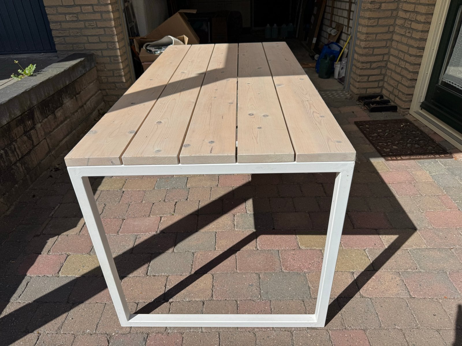 Stevige designtafel met gepoedercoat frame - 160x80 cm, Huis en Inrichting, Gebruikt, Vier personen, Rechthoekig, 50 tot 100 cm