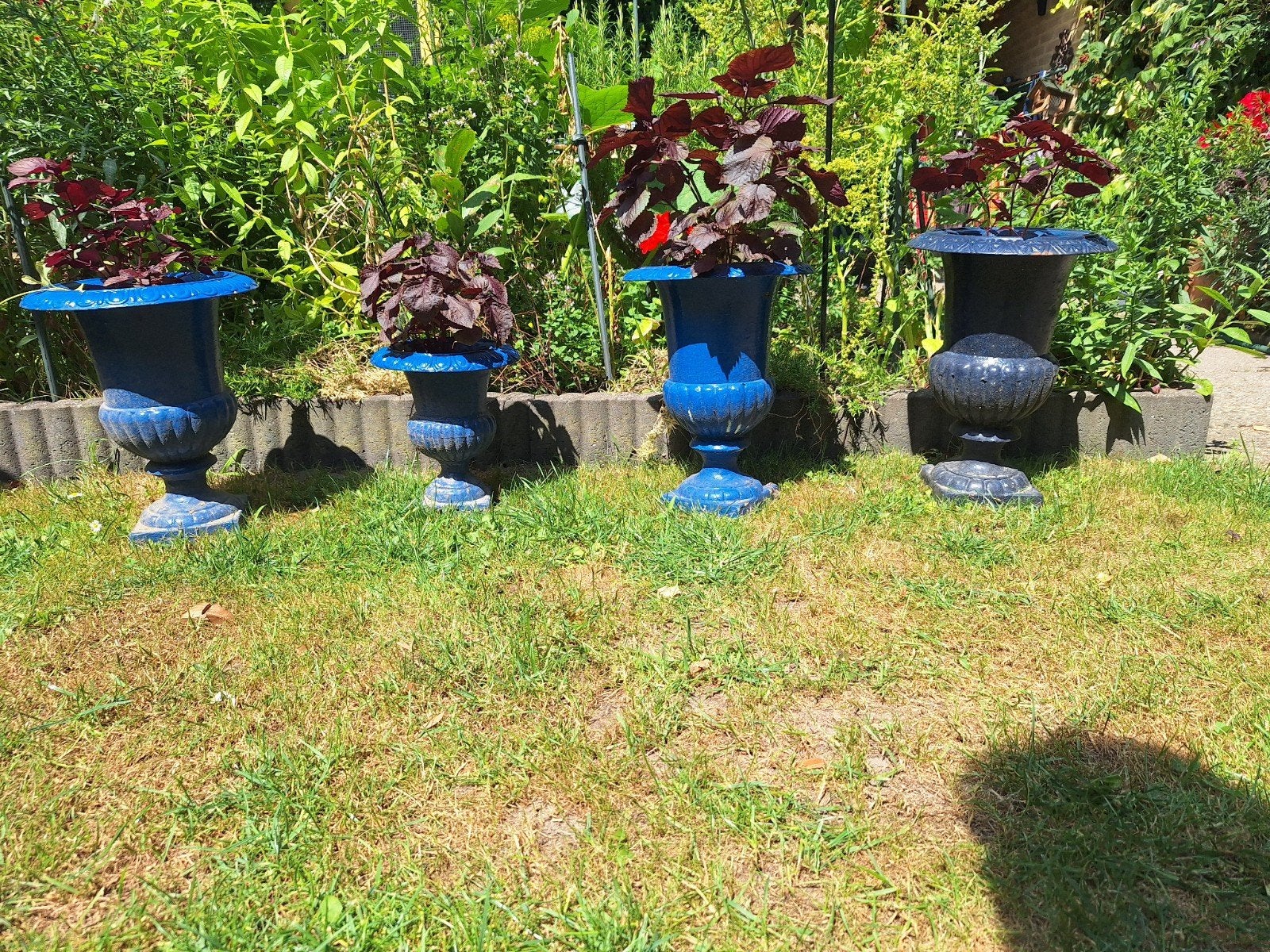 4 gietijzeren vazen / bloempotten, Ophalen, Gebruikt, Minder dan 60 cm, Metaal