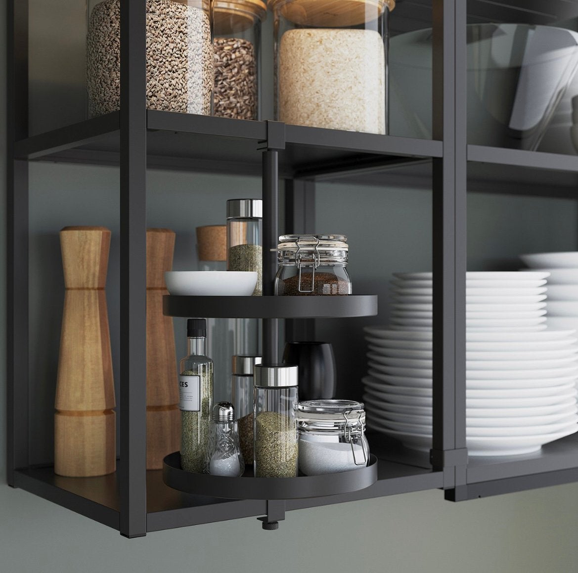 Enhet (IKEA) open kast met draaiplateau, Zwart, Minder dan 100 cm, 25 tot 50 cm, 50 tot 100 cm