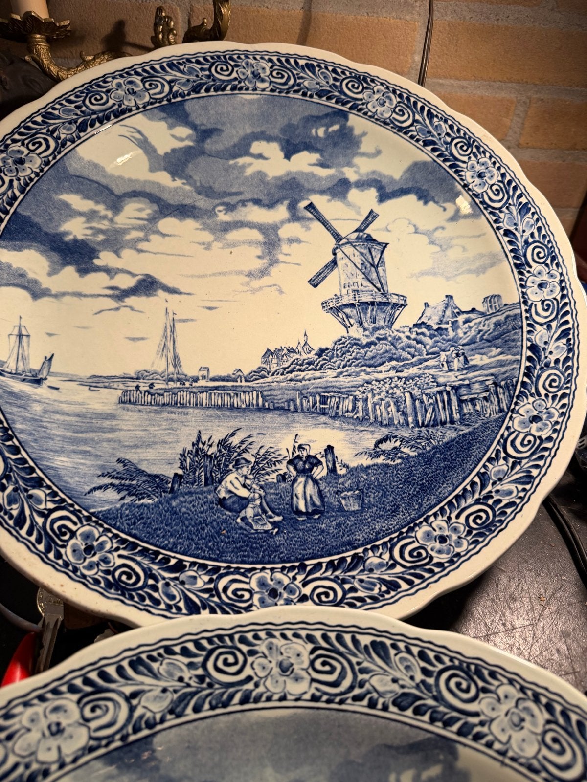 2x Grote Boch Delfts Blauwe Wandborden - Molenlandschap, Antiek en Kunst, Ophalen
