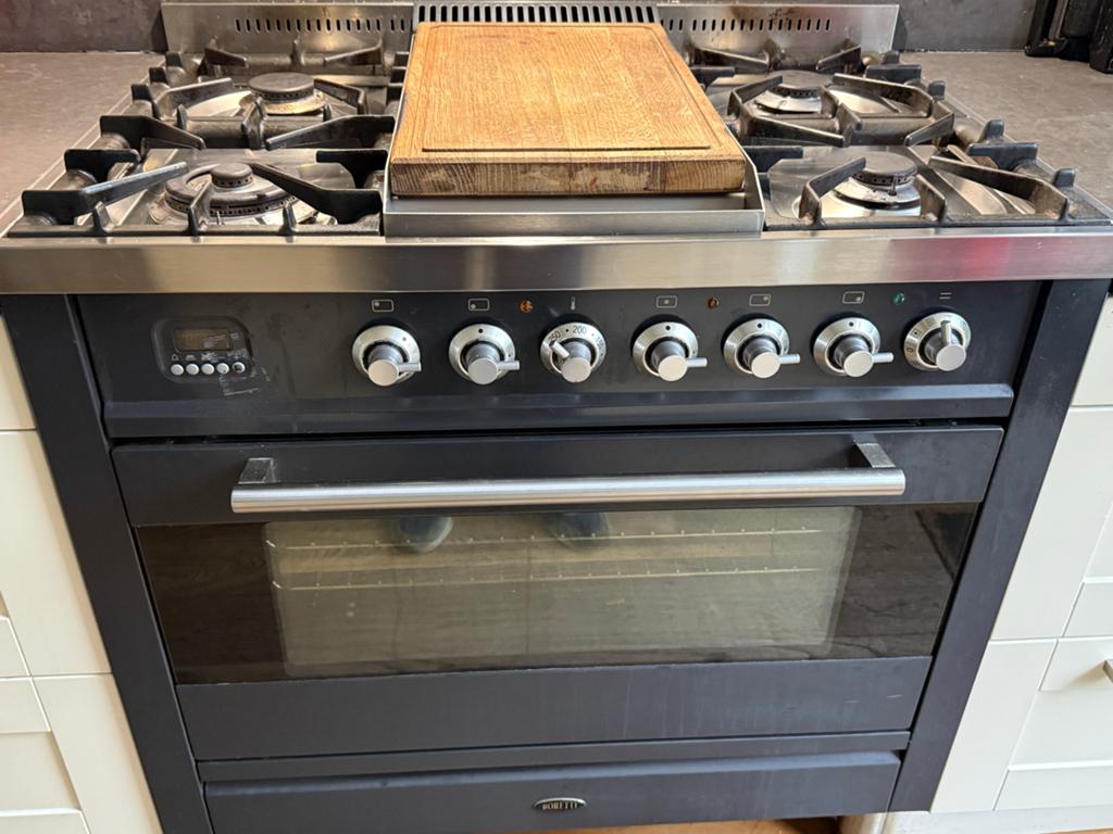 Boretti Fornuis met Gas Kookplaat en Oven 90cm breed, Ophalen, Gebruikt, 60 cm of meer, Grill