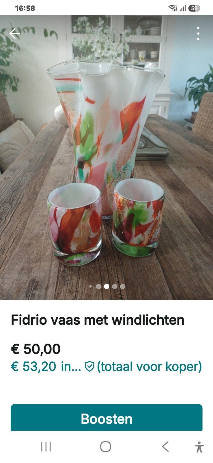 Fidrio vaas met twee bijpassende windlichten, Ophalen, Meerkleurig, Met patroon/structuur, Glas