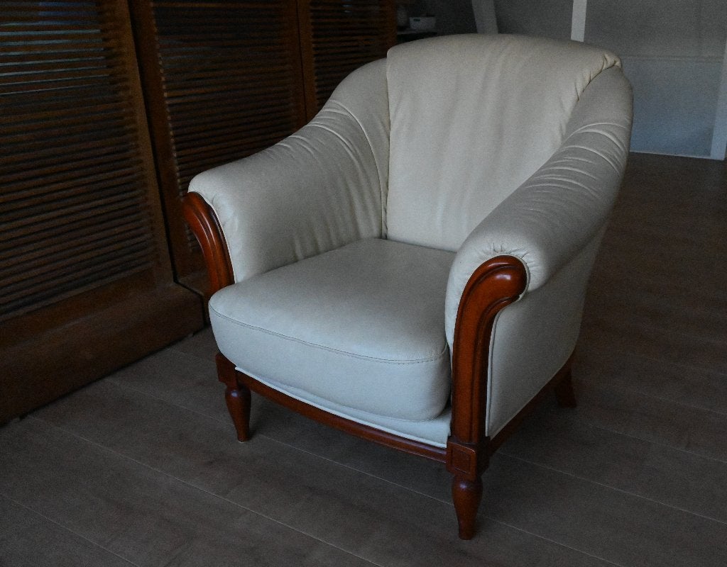 fauteuil - leer, Ophalen, Gebruikt, 75 tot 100 cm, Hout