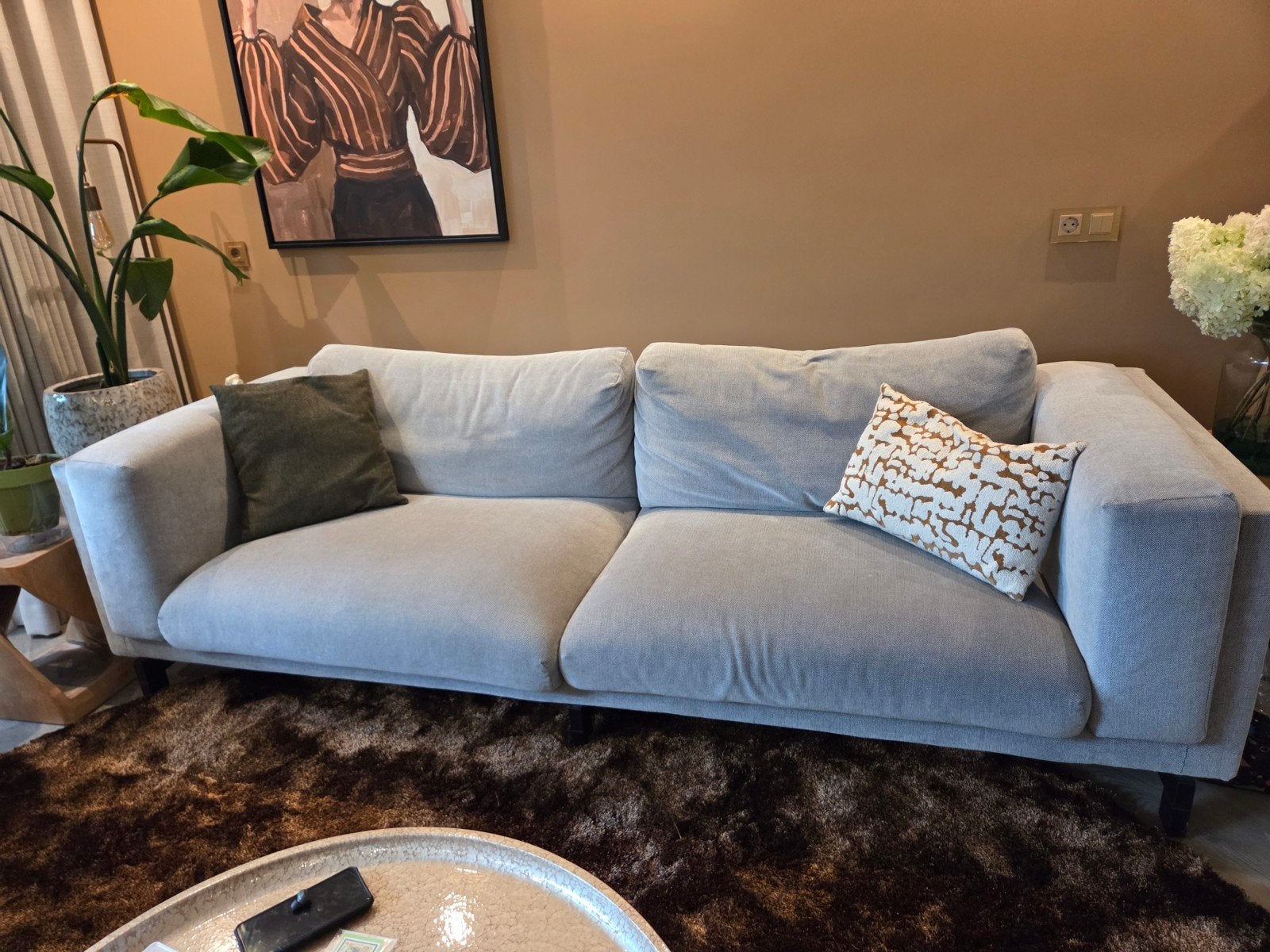 IKEA Nockeby bank op poten met verwisselbare hoes, Gebruikt, Driepersoons, 75 tot 100 cm, Ophalen of Verzenden