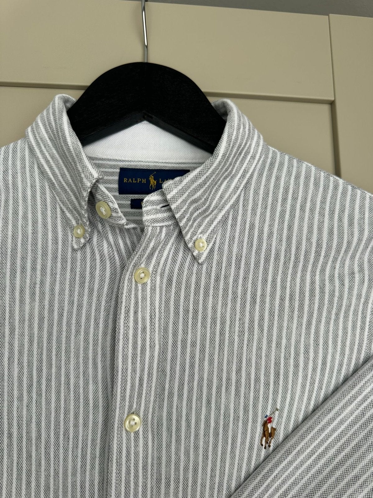 Ralph Lauren gestreept overhemd - Zo goed als nieuw, Kleding | Heren, Ophalen of Verzenden, Zo goed als nieuw, Grijs, Halswijdte 38 (S) of kleiner