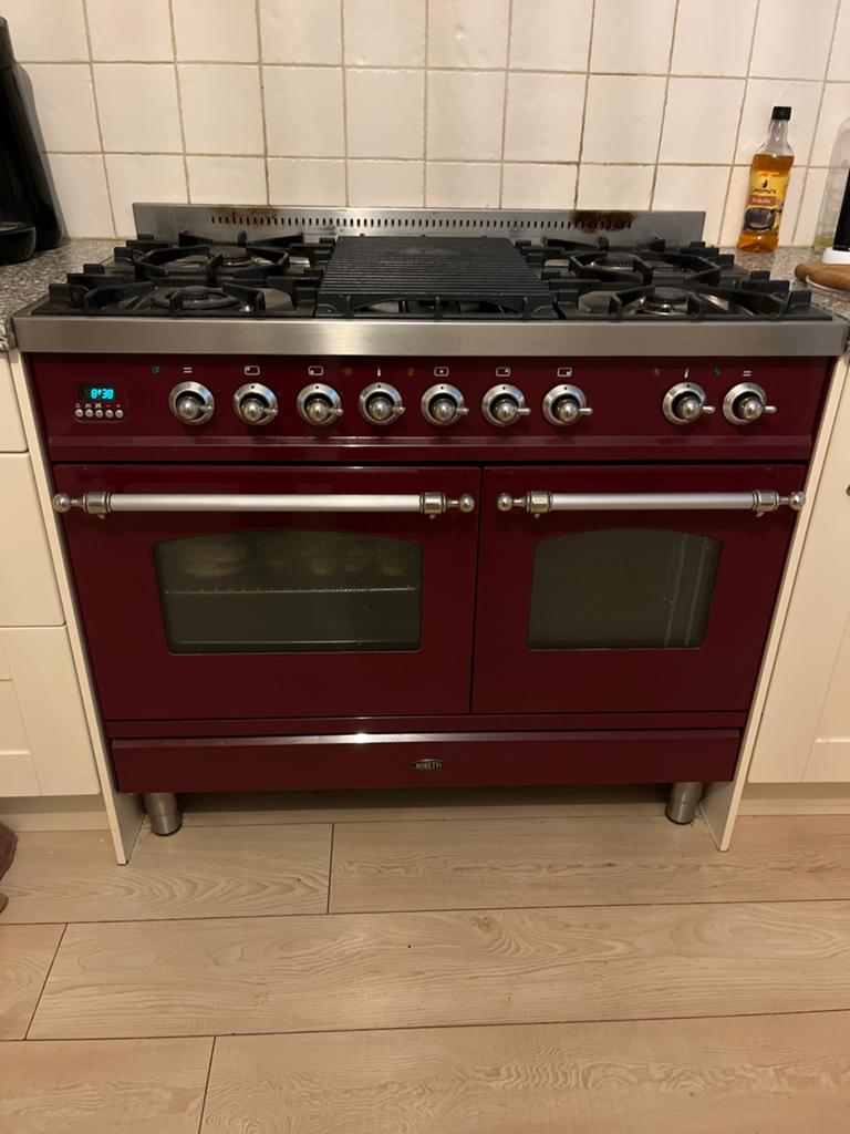 Boretti Fornuis - Rood - Gas met Dubbele Oven, Ophalen, Warmhoudplaat, 60 cm of meer, Zo goed als nieuw