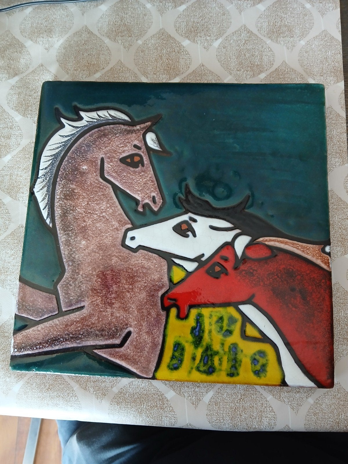 Tegel paardenmotief 30x30 cm, lichte beschadiging achterkant, Antiek en Kunst, Ophalen of Verzenden