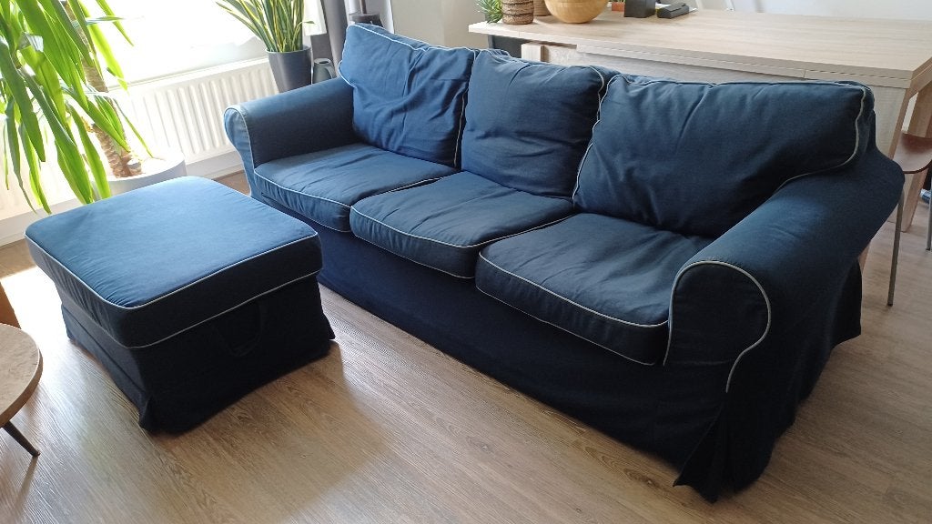 Driezitsbank en voetenbank, gratis afhalen Utrecht t/m 28-07, Ophalen, Gebruikt, Ikea/modern, Driepersoons