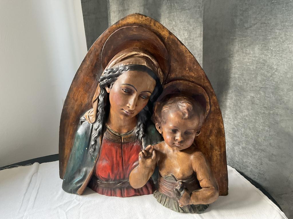 Antiek art noveau gips Maria met Kind Jezus, Ophalen