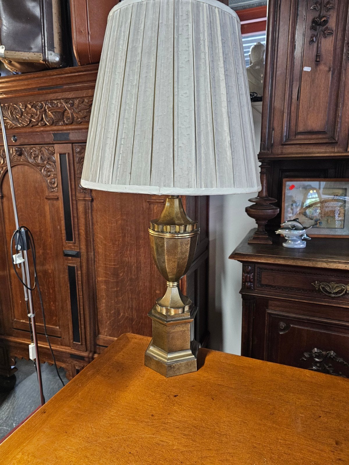 Set van 2 messing lampen met plissé kappen, Ophalen of Verzenden