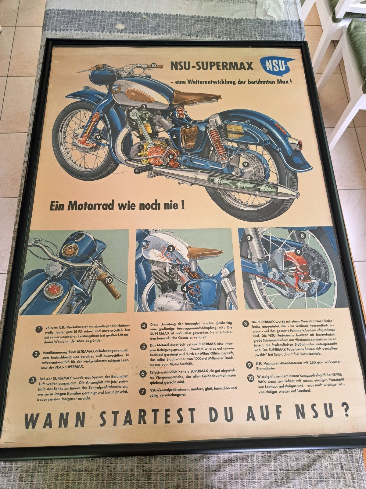 NSU Supermax MAX showroom poster 1956 - TOP reproductie A0, Rechthoekig Staand, Deurposter of groter, Nieuw, Ophalen of Verzenden